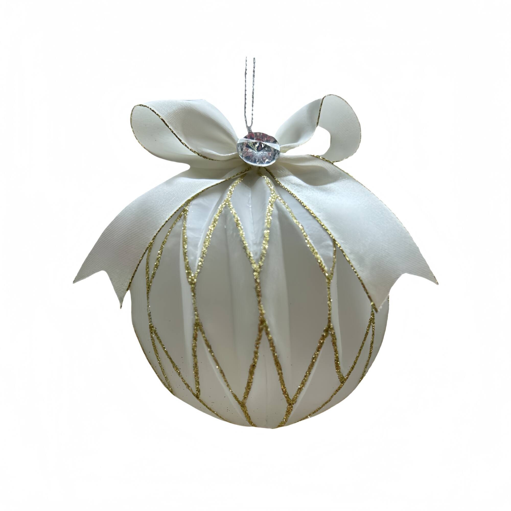 4.25" White Glass Ball Ornament with Bow by Ashland®